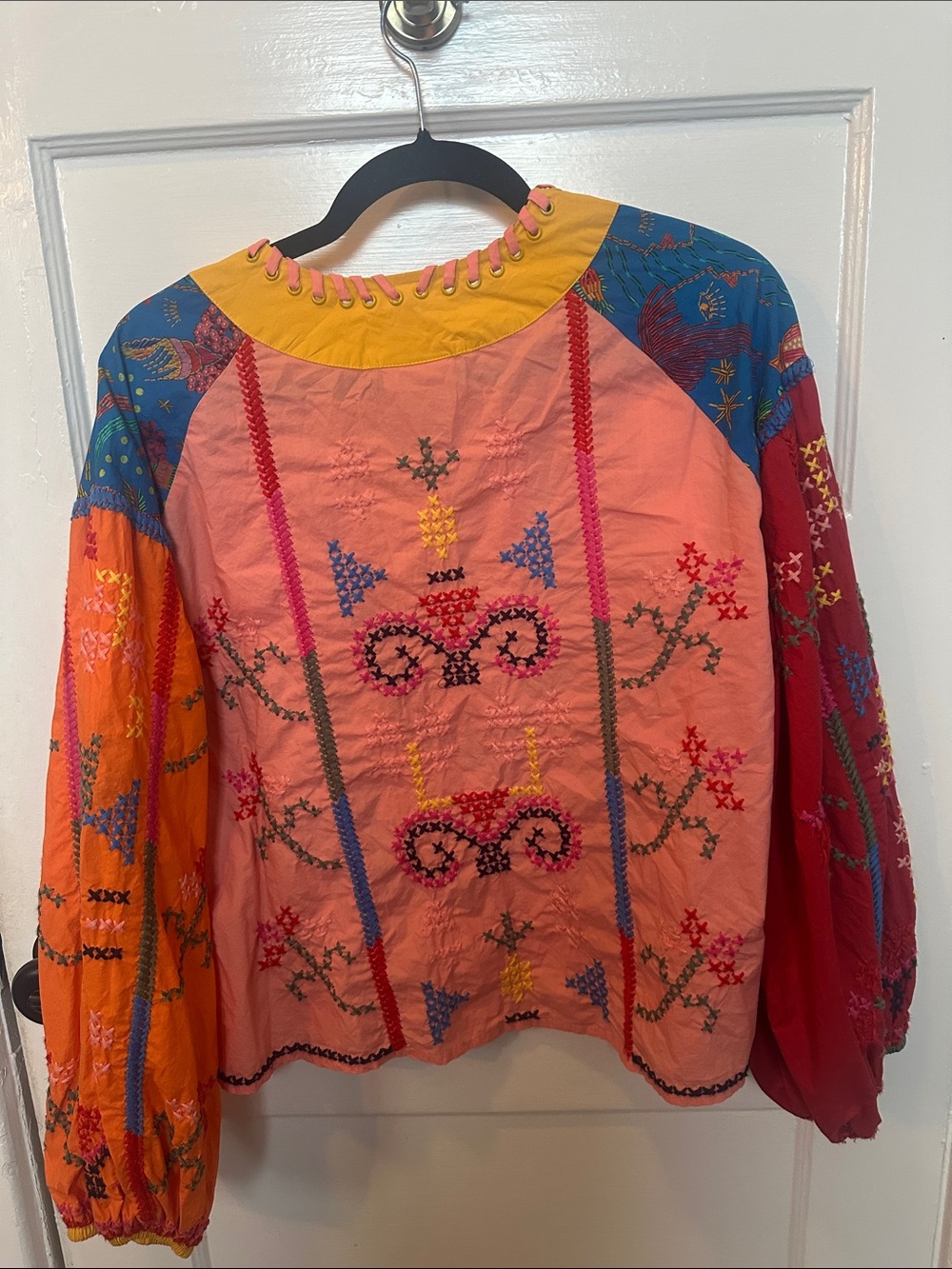FARM Rio Pink Yellow Multicolor Embroidered Peasant Blouse - Picture 2 of 2